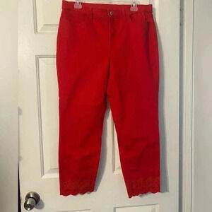 Talbots Flawless Skinny Ankle Scalloped Hem Capri‎ in Red Size 12